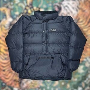 Vintage RAB Kinder Smock Goose Down Puffer Jacket 1/2 Zip Outdoor Black Large